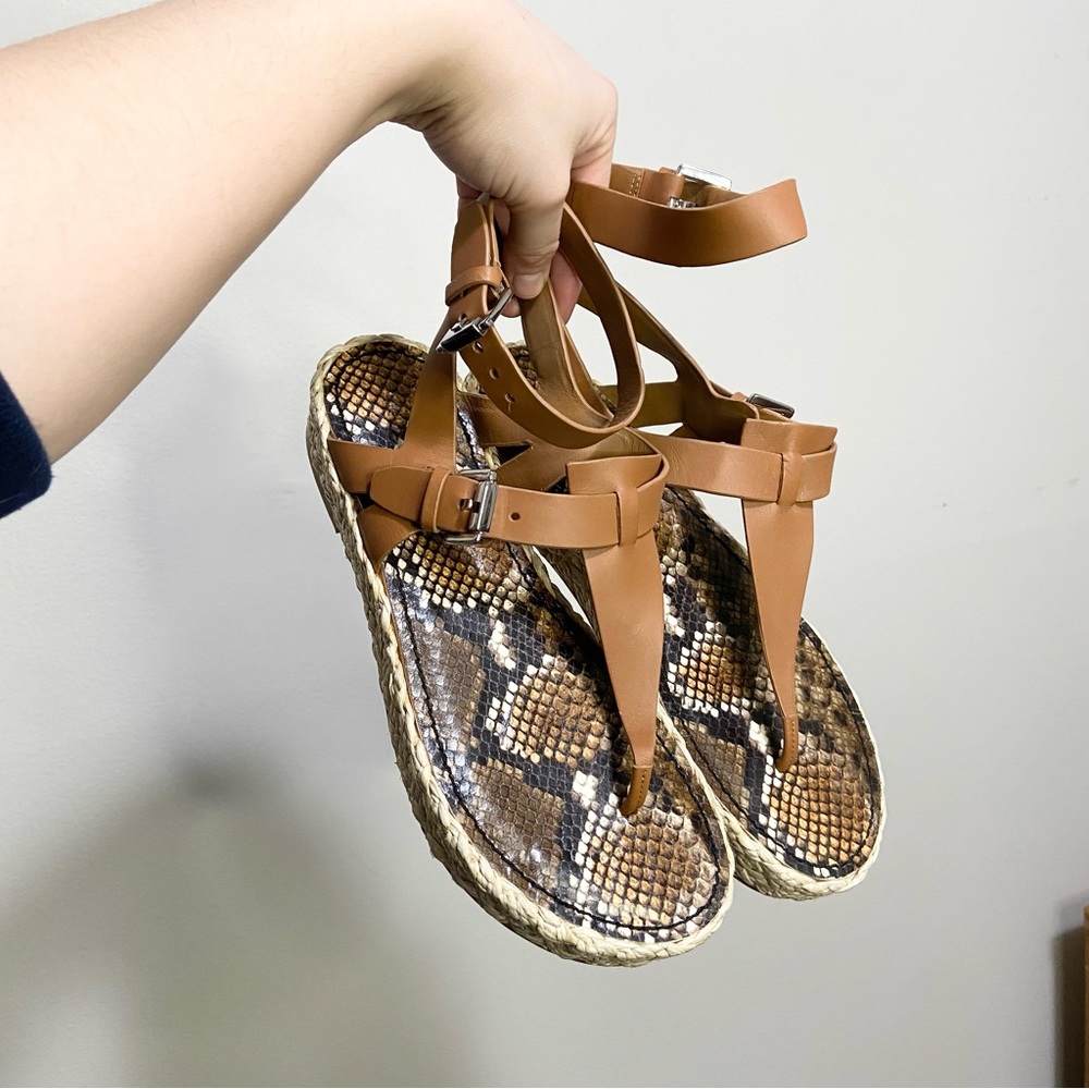 Sigerson Morrison Jabel Brown Snakeskin Leather Thong Toe Platform Espadrilles